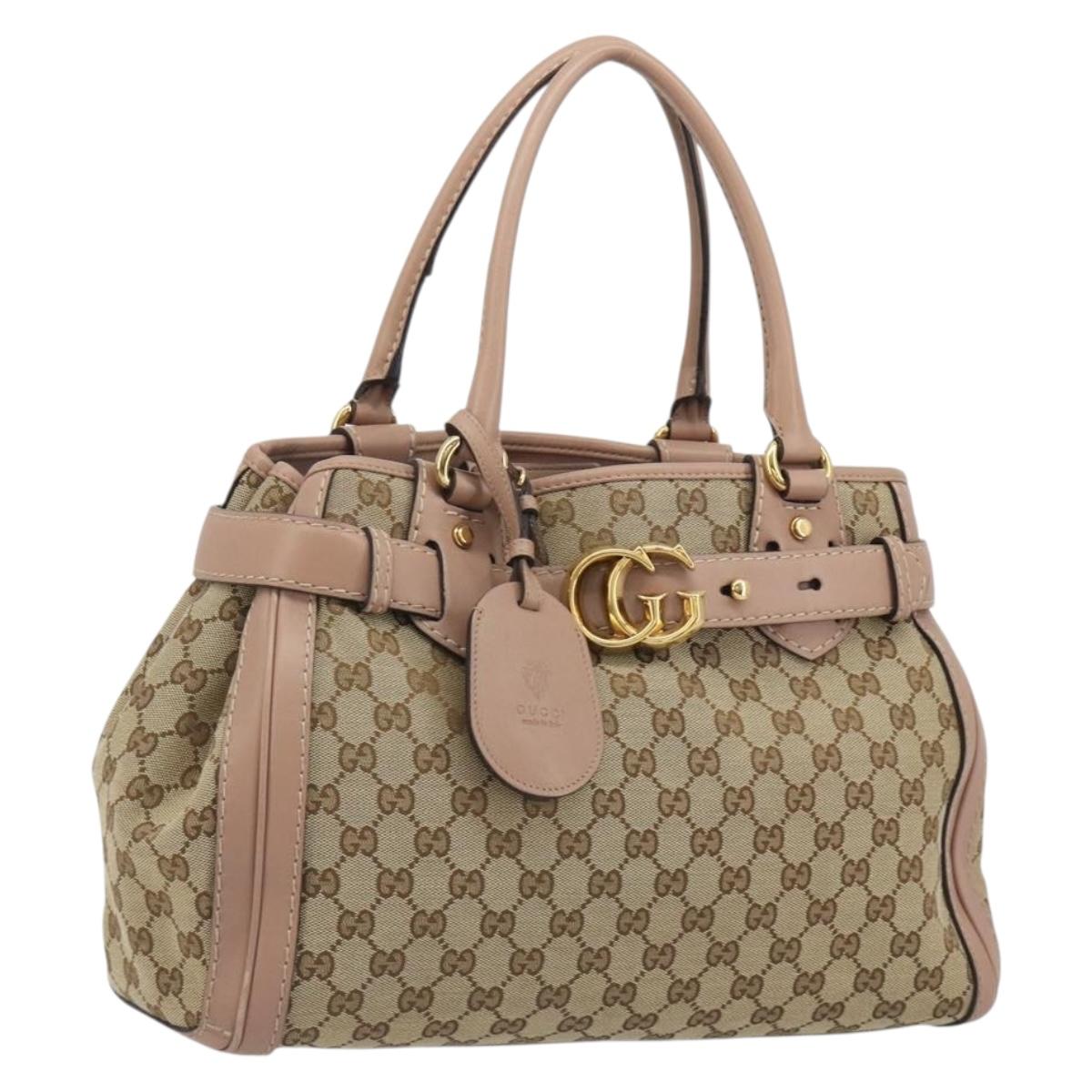 GUCCI GG Canvas Hand Bag Beige Gold 247183 Auth ka5009A