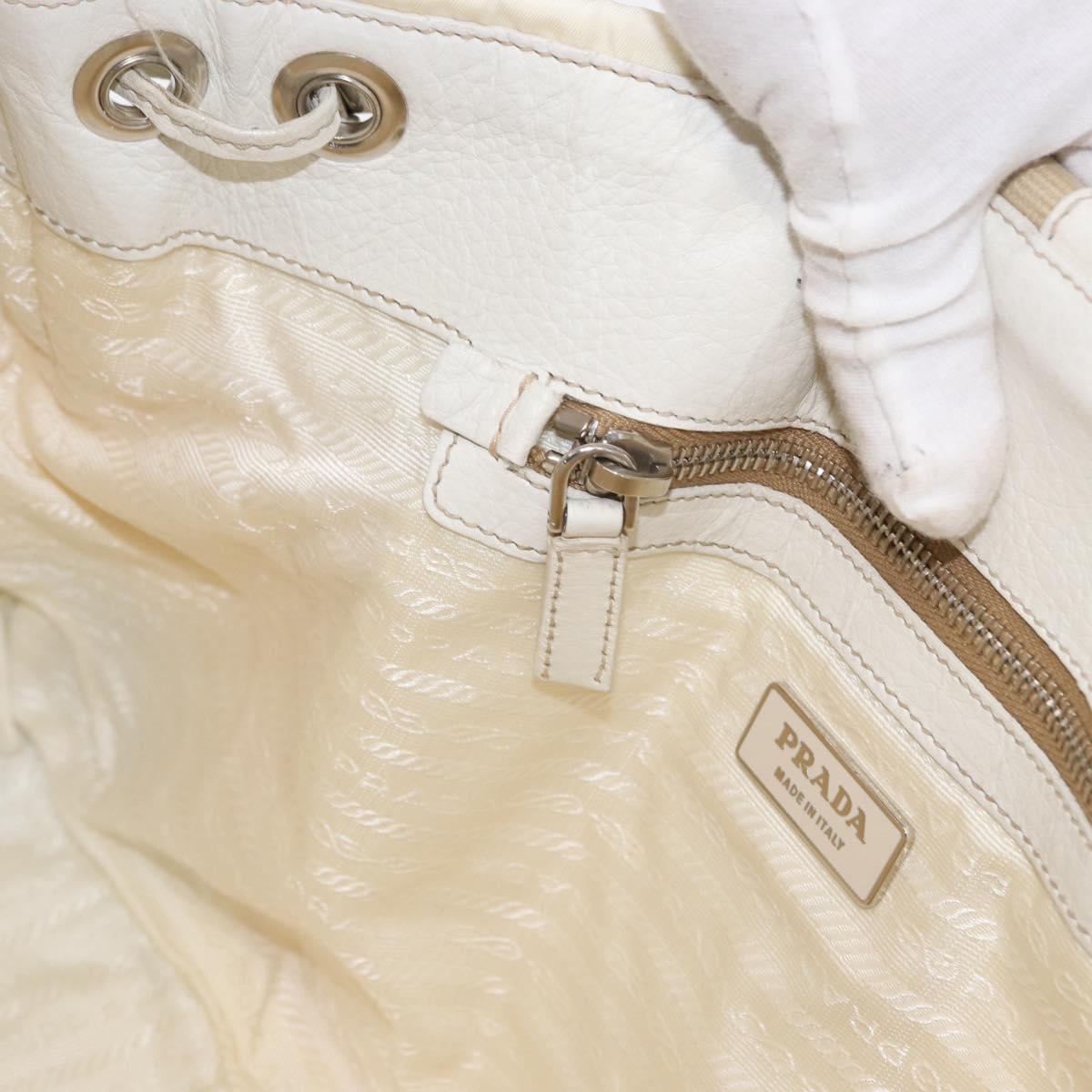 PRADA Shoulder Bag Nylon Leather White Silver Auth ka501