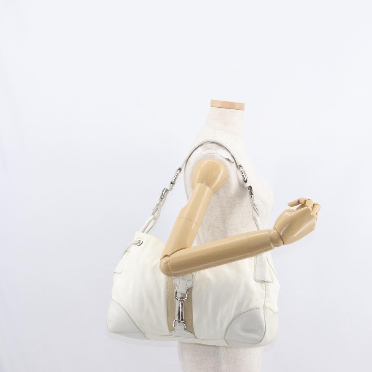 PRADA Shoulder Bag Nylon Leather White Silver Auth ka501