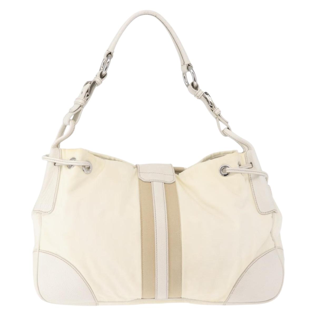 PRADA Shoulder Bag Nylon Leather White Silver Auth ka501