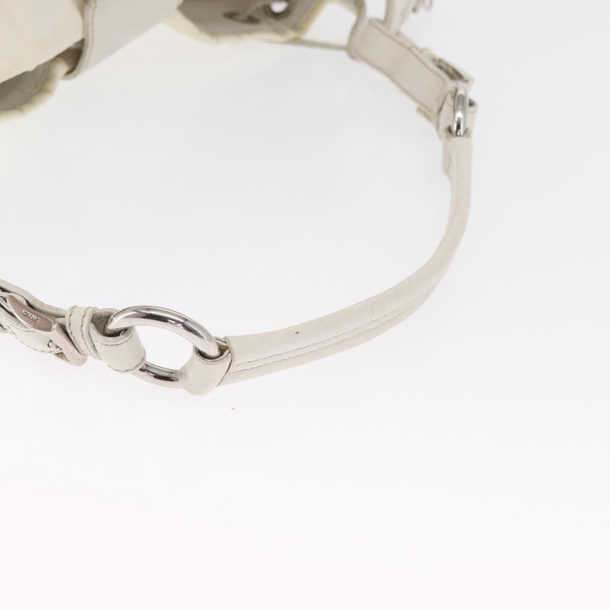 PRADA Shoulder Bag Nylon Leather White Silver Auth ka501