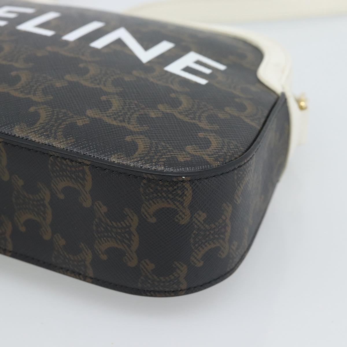 CELINE Triomphe Shoulder Bag Leather Black Gold Auth ka5013A