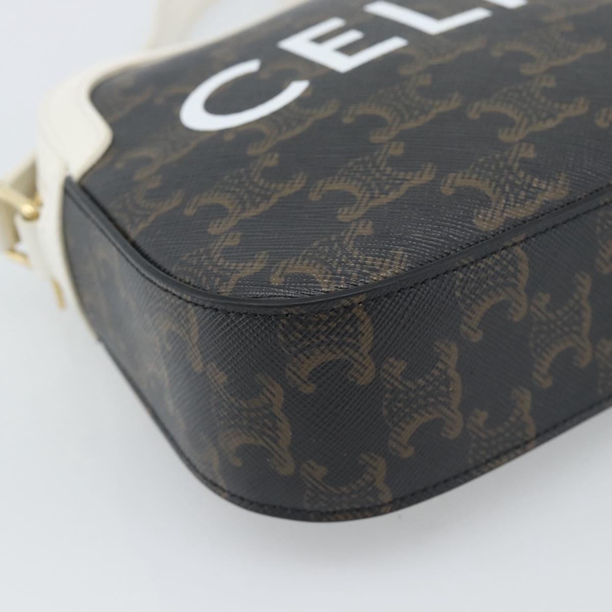 CELINE Triomphe Shoulder Bag Leather Black Gold Auth ka5013A
