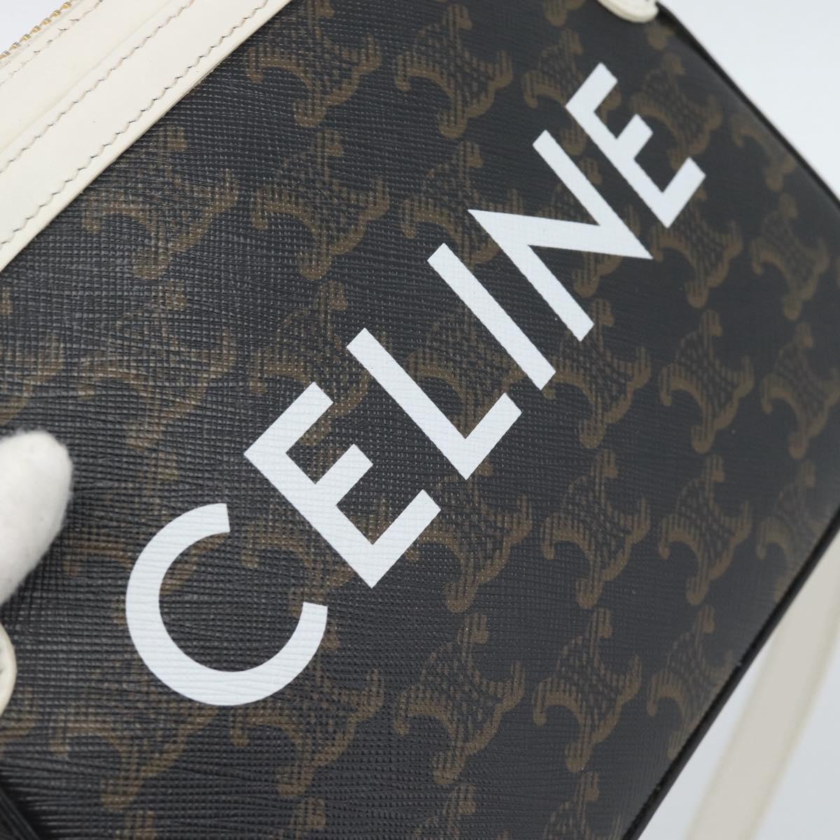 CELINE Triomphe Shoulder Bag Leather Black Gold Auth ka5013A