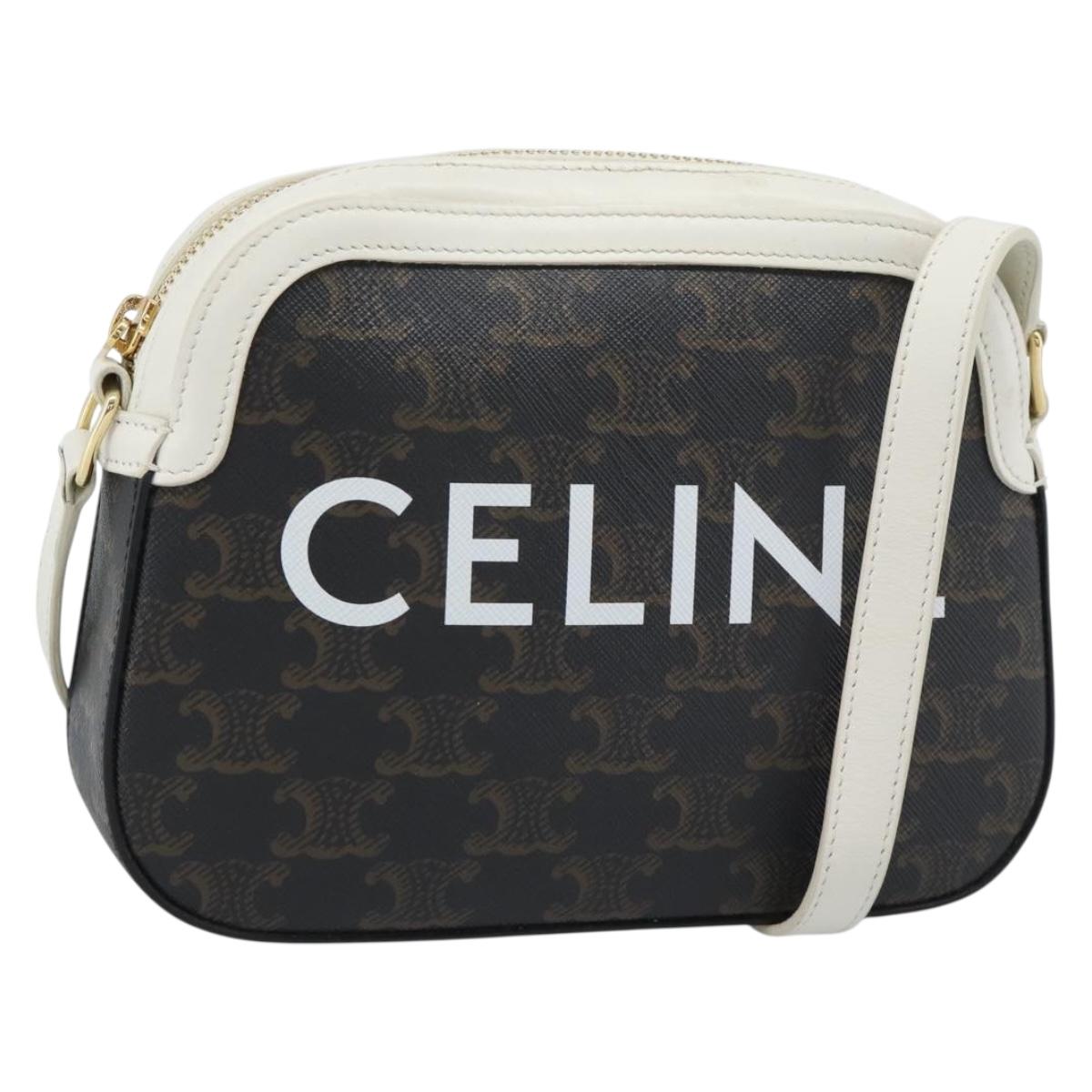 CELINE Triomphe Shoulder Bag Leather Black Gold Auth ka5013A