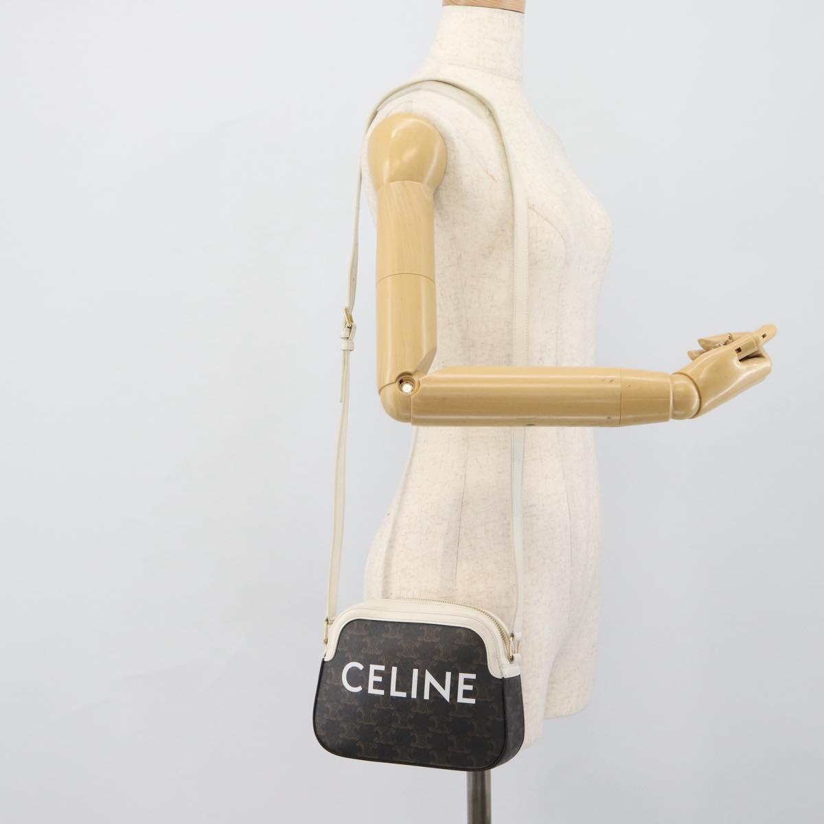 CELINE Triomphe Shoulder Bag Leather Black Gold Auth ka5013A