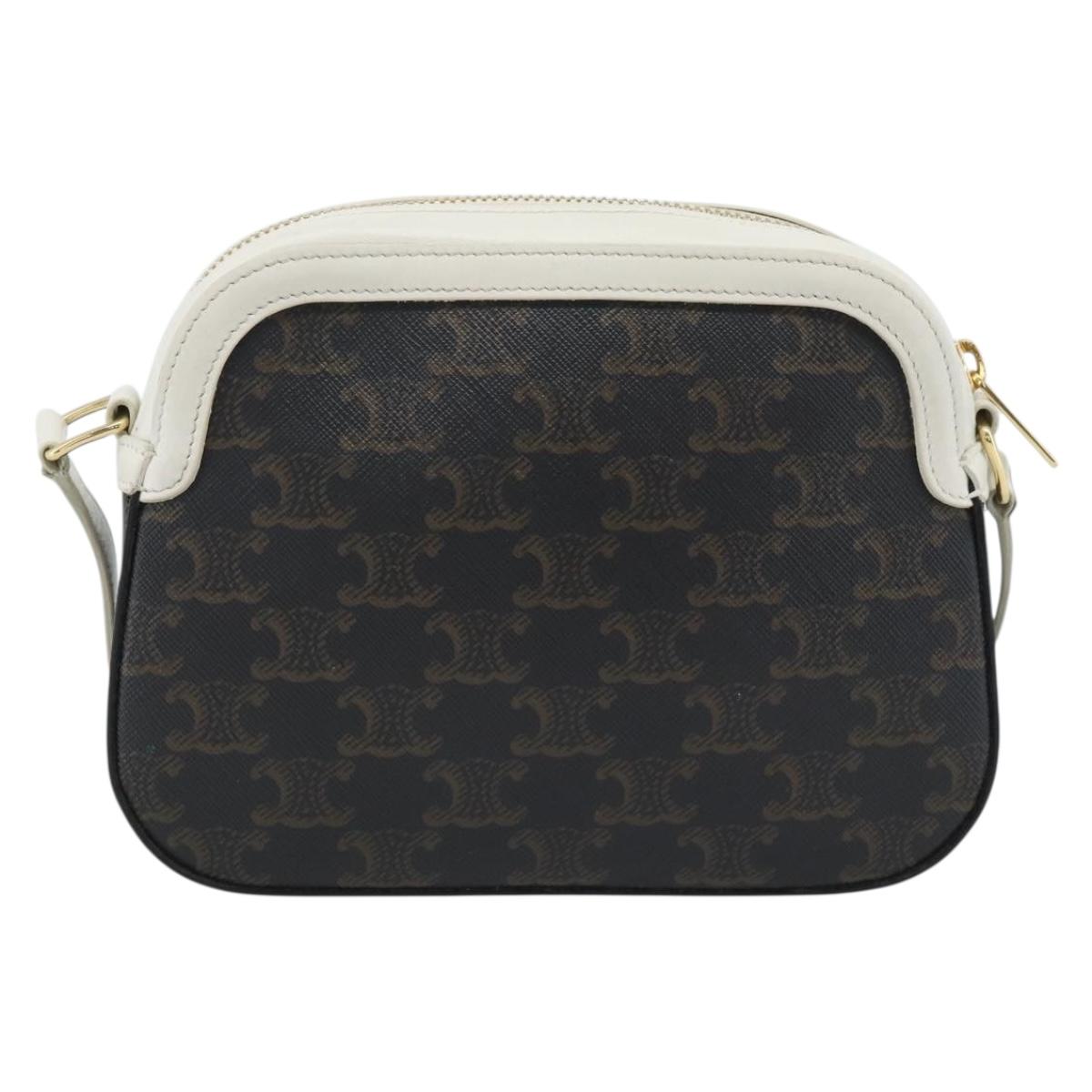 CELINE Triomphe Shoulder Bag Leather Black Gold Auth ka5013A