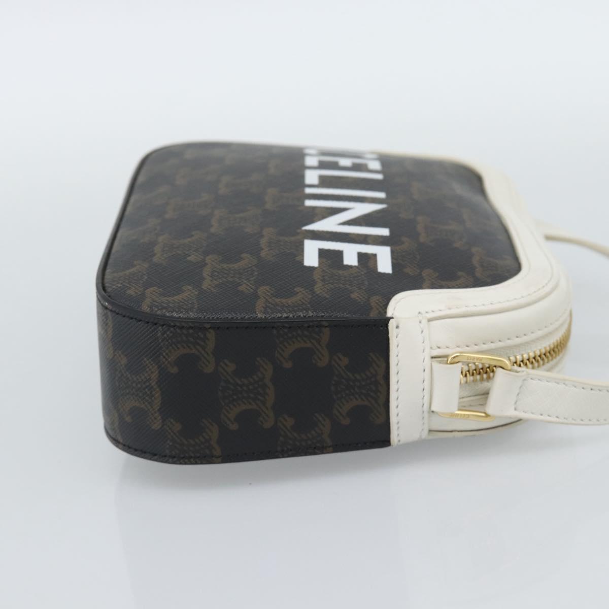 CELINE Triomphe Shoulder Bag Leather Black Gold Auth ka5013A