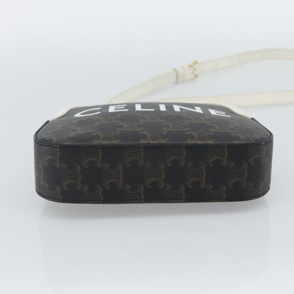 CELINE Triomphe Shoulder Bag Leather Black Gold Auth ka5013A