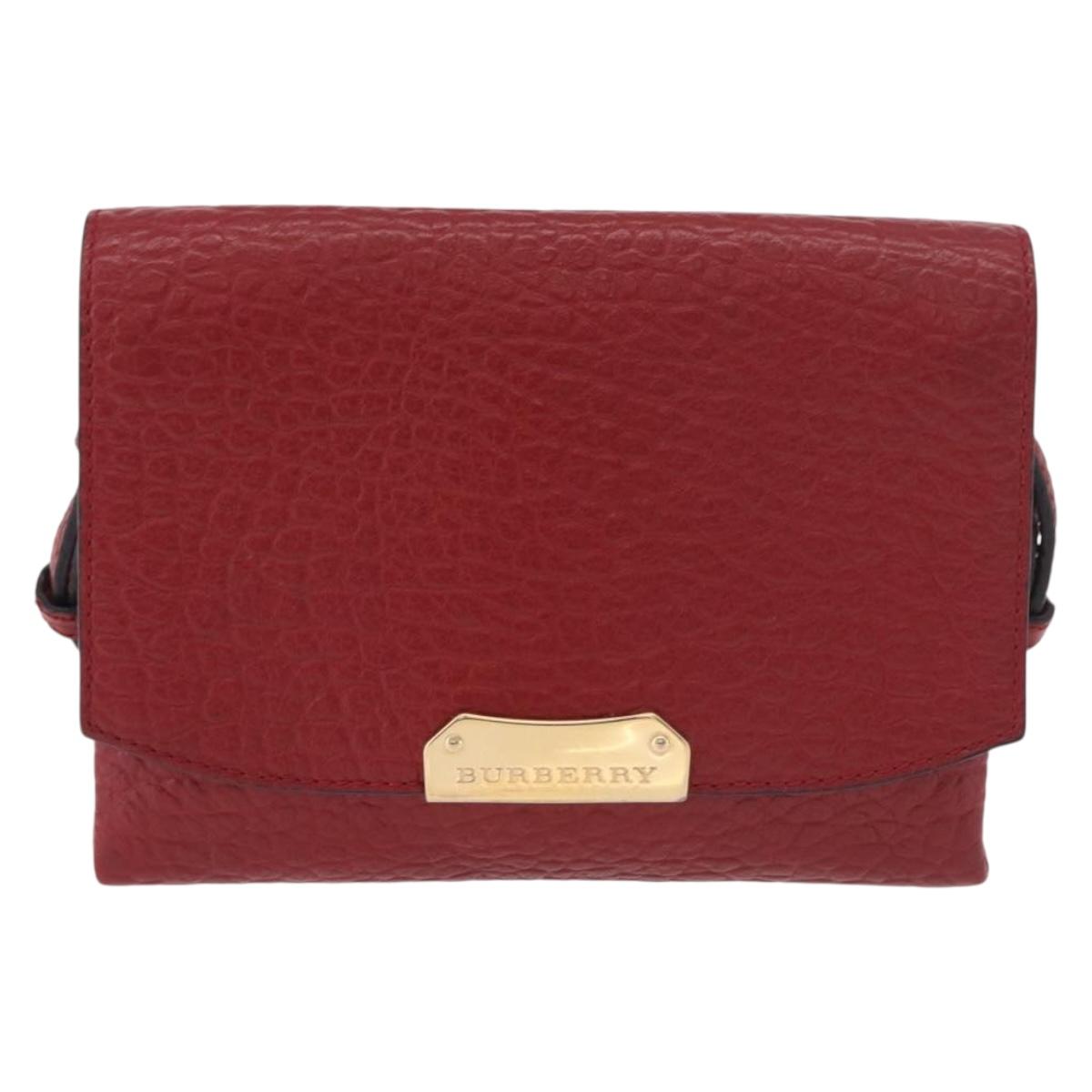 BURBERRY Shoulder Bag Leather Red Gold Auth ka5014A