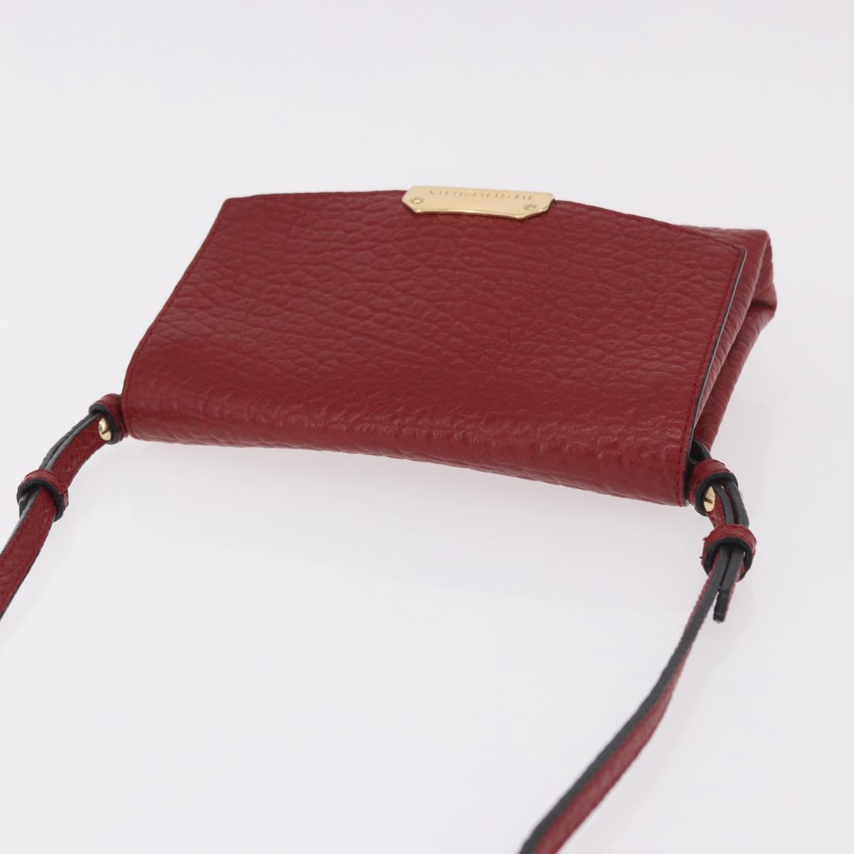 BURBERRY Shoulder Bag Leather Red Gold Auth ka5014A