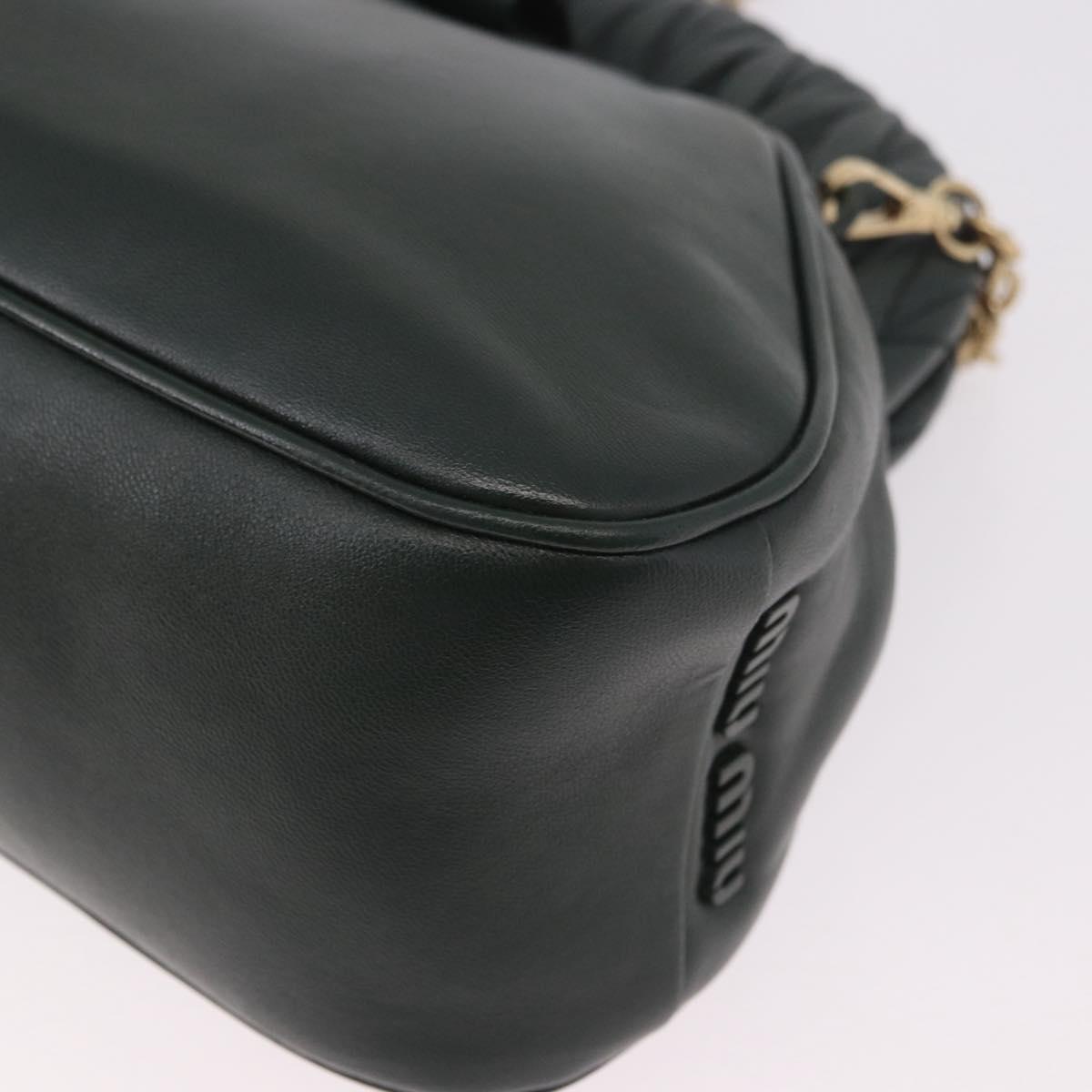 Miu Miu Chain Shoulder Bag Leather Green Gold Auth ka5015M