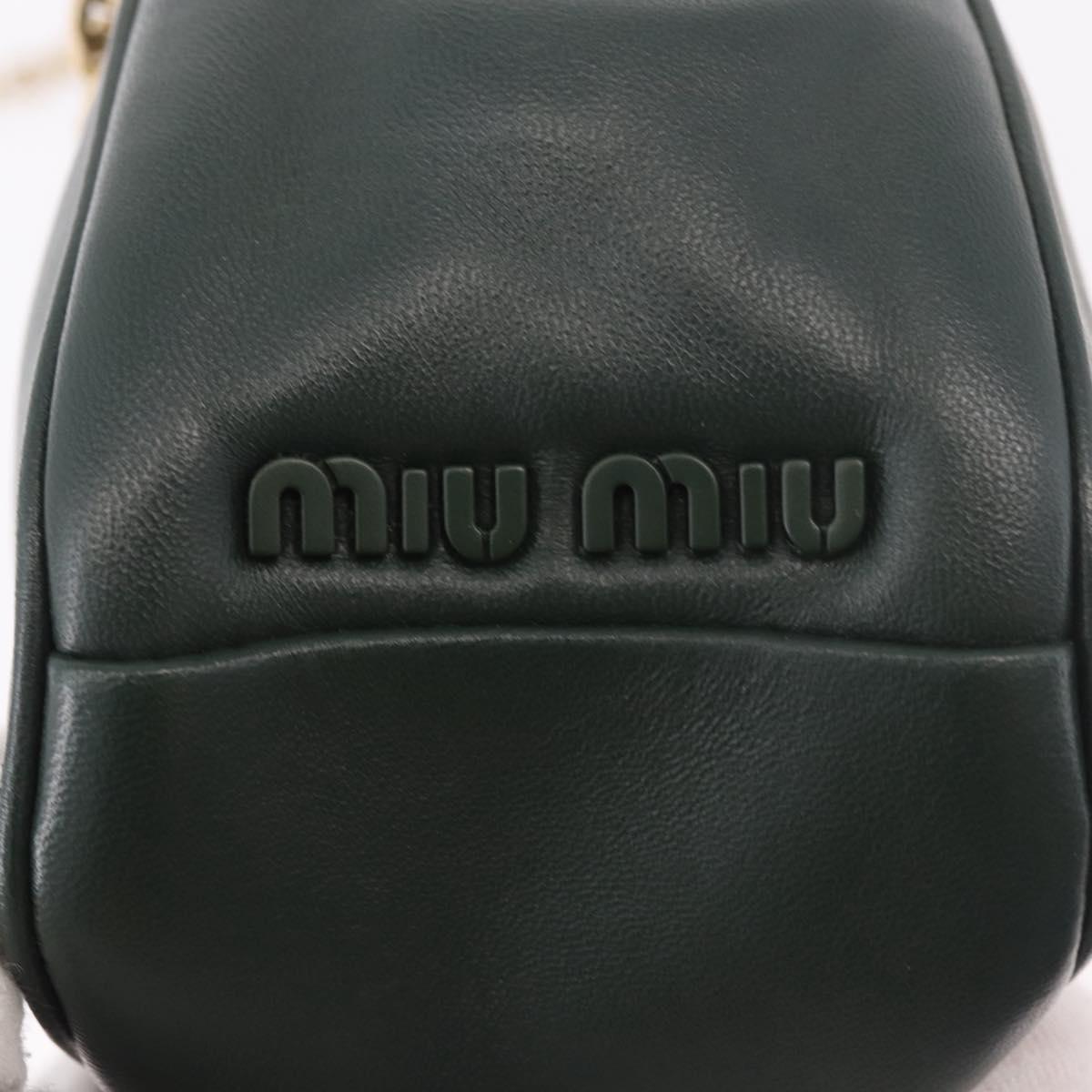 Miu Miu Chain Shoulder Bag Leather Green Gold Auth ka5015M