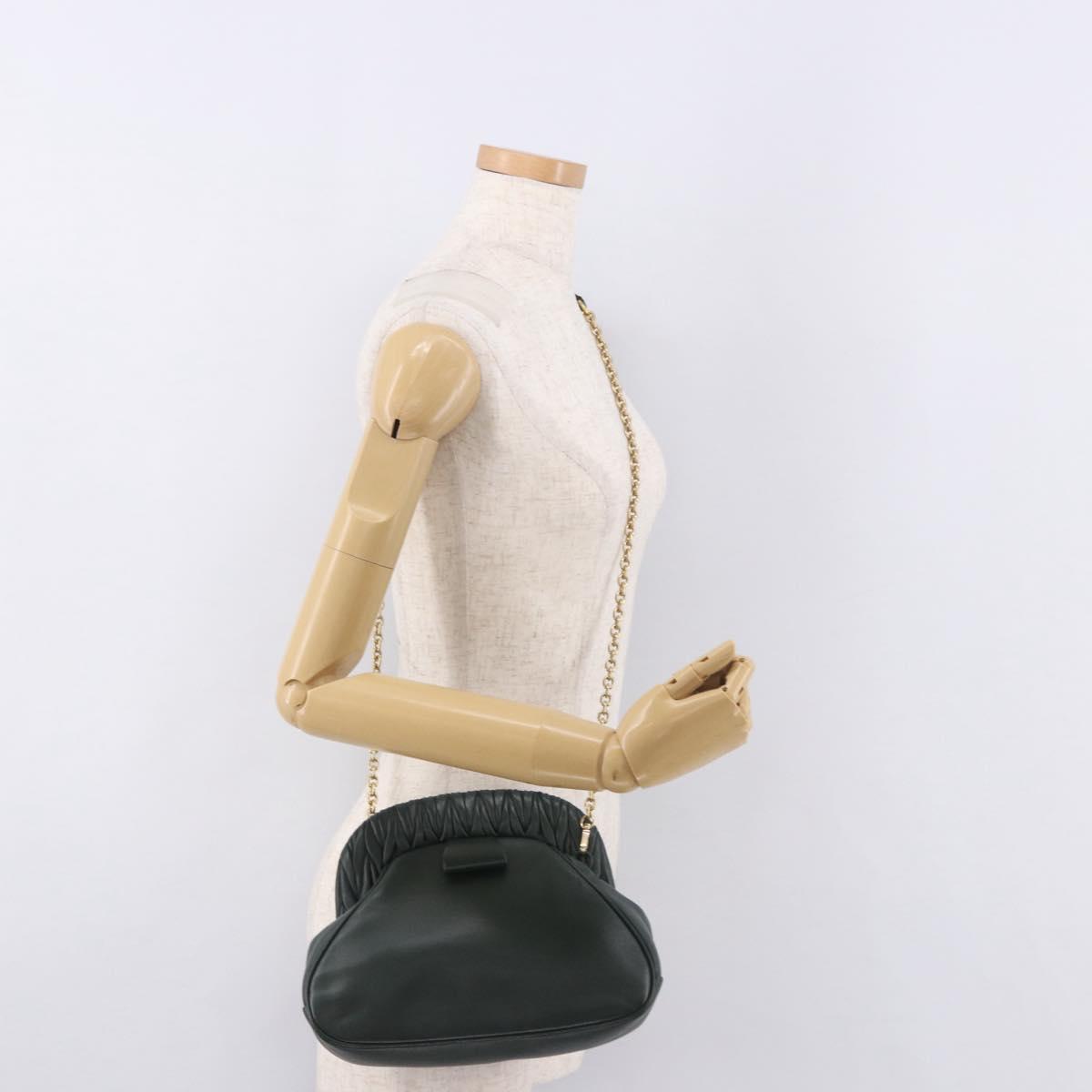 Miu Miu Chain Shoulder Bag Leather Green Gold Auth ka5015M