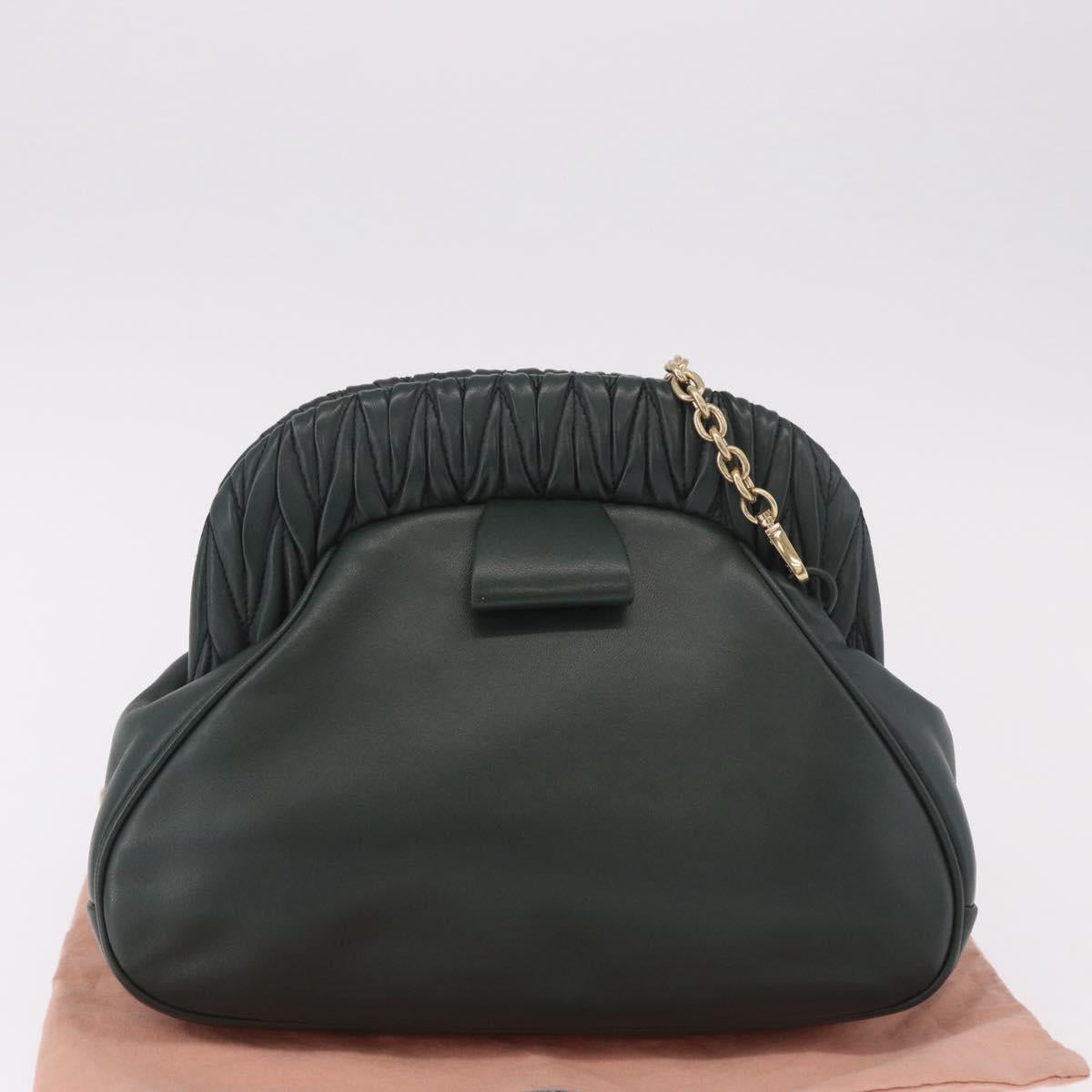 Miu Miu Chain Shoulder Bag Leather Green Gold Auth ka5015M