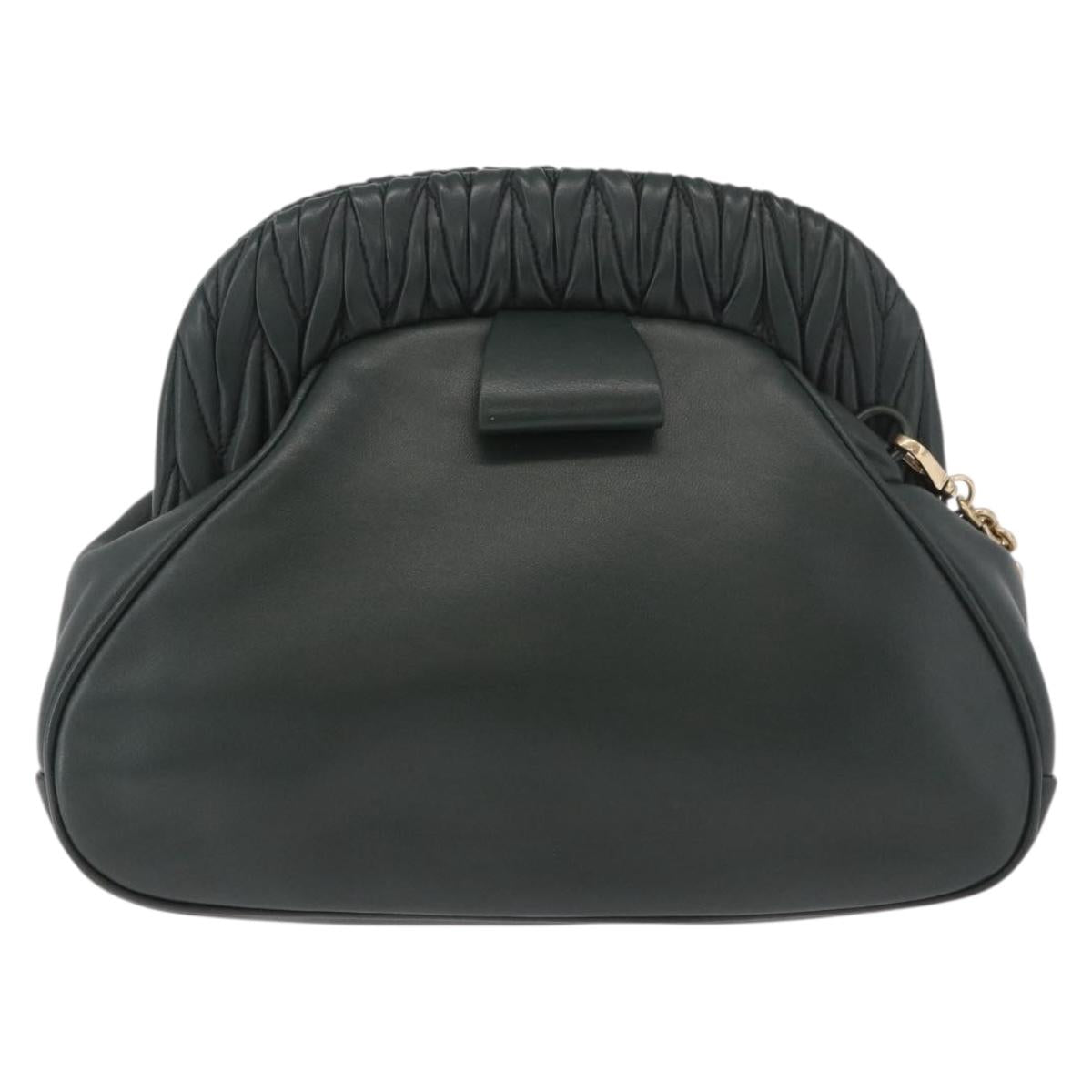 Miu Miu Chain Shoulder Bag Leather Green Gold Auth ka5015M