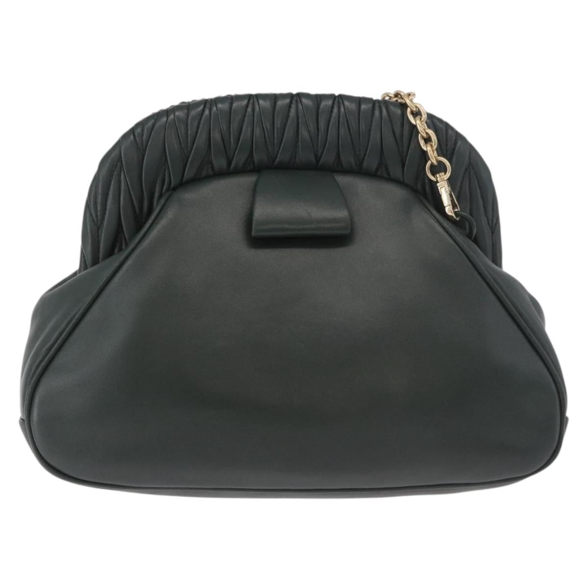 Miu Miu Chain Shoulder Bag Leather Green Gold Auth ka5015M