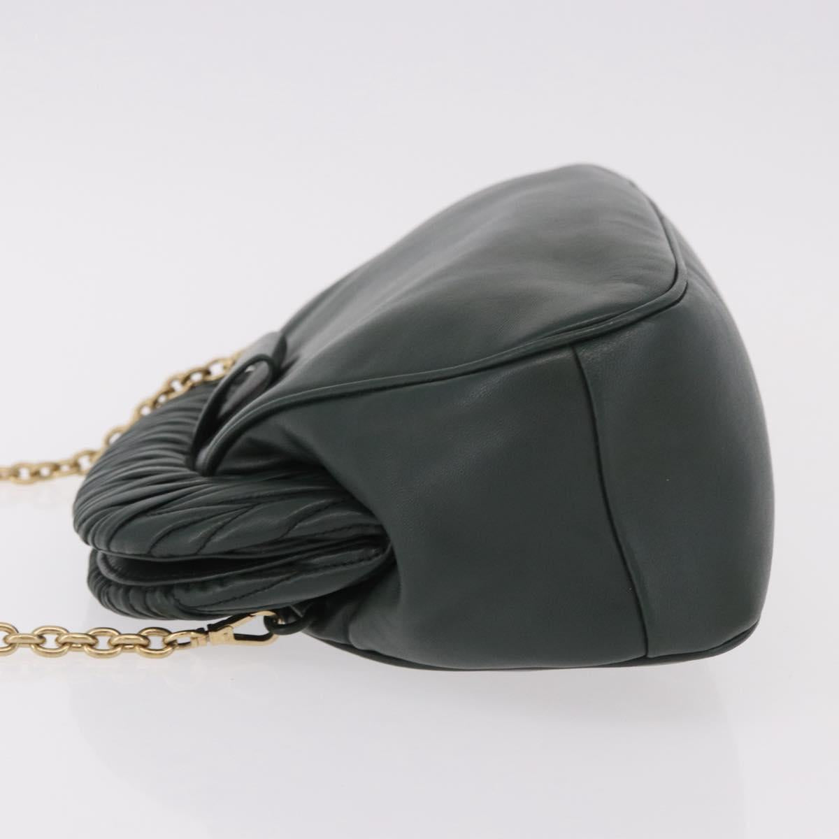 Miu Miu Chain Shoulder Bag Leather Green Gold Auth ka5015M