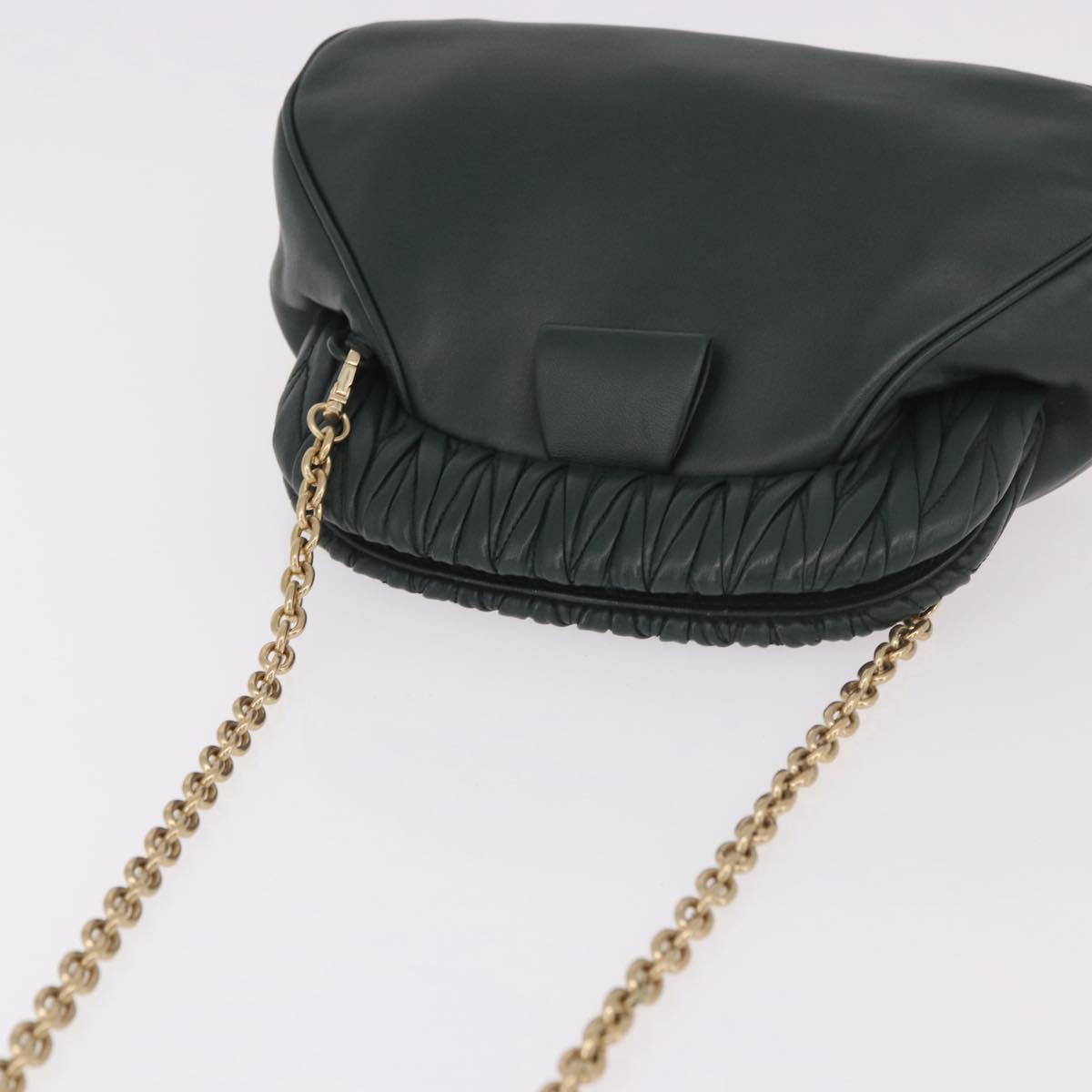 Miu Miu Chain Shoulder Bag Leather Green Gold Auth ka5015M