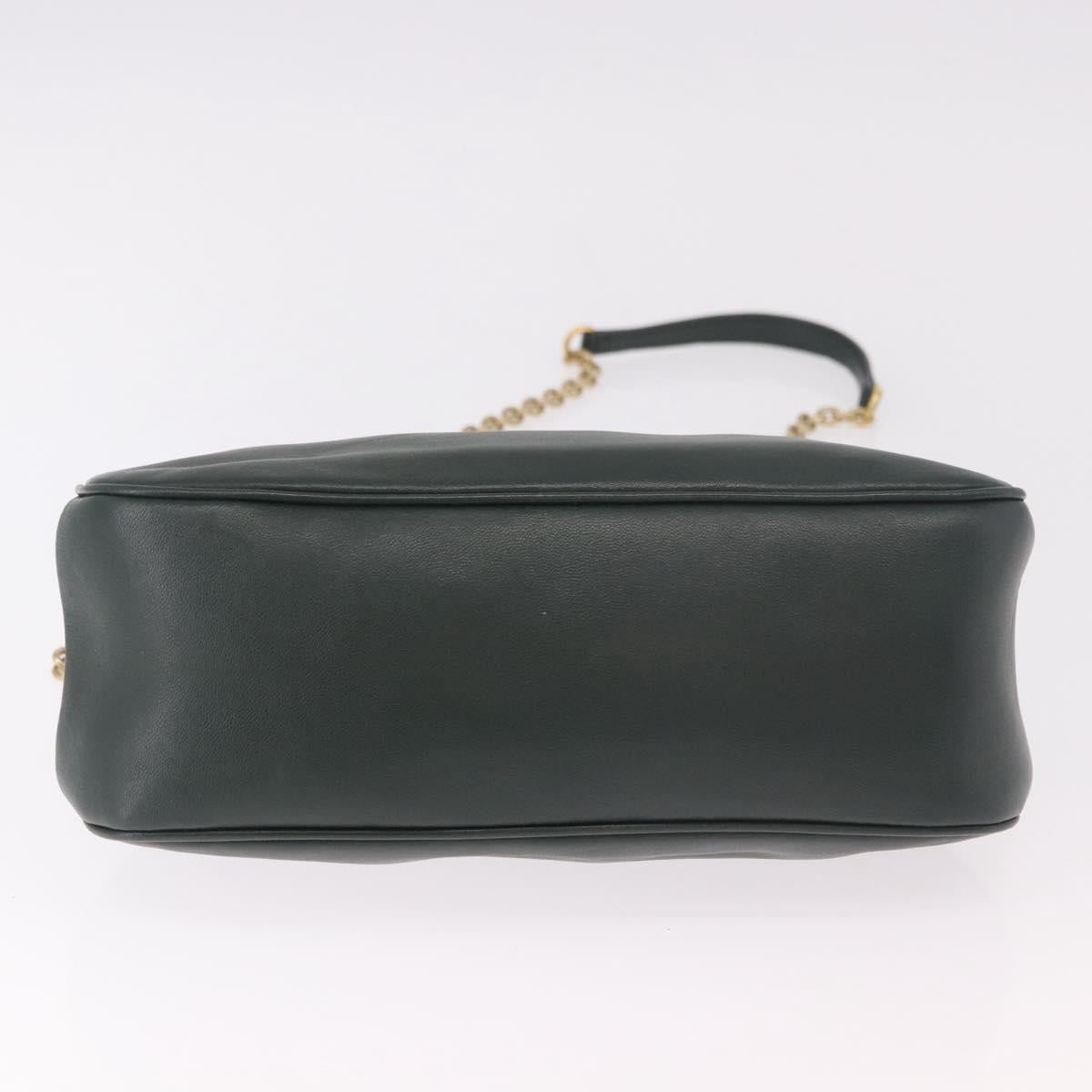 Miu Miu Chain Shoulder Bag Leather Green Gold Auth ka5015M