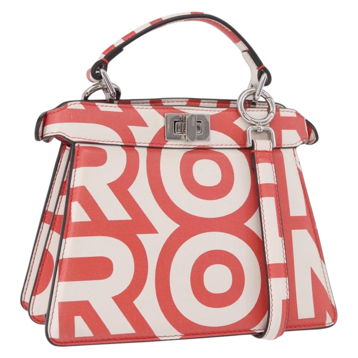 FENDI Mini Peek A Boo Hand Bag Leather 2way White Silver Auth ka5017M
