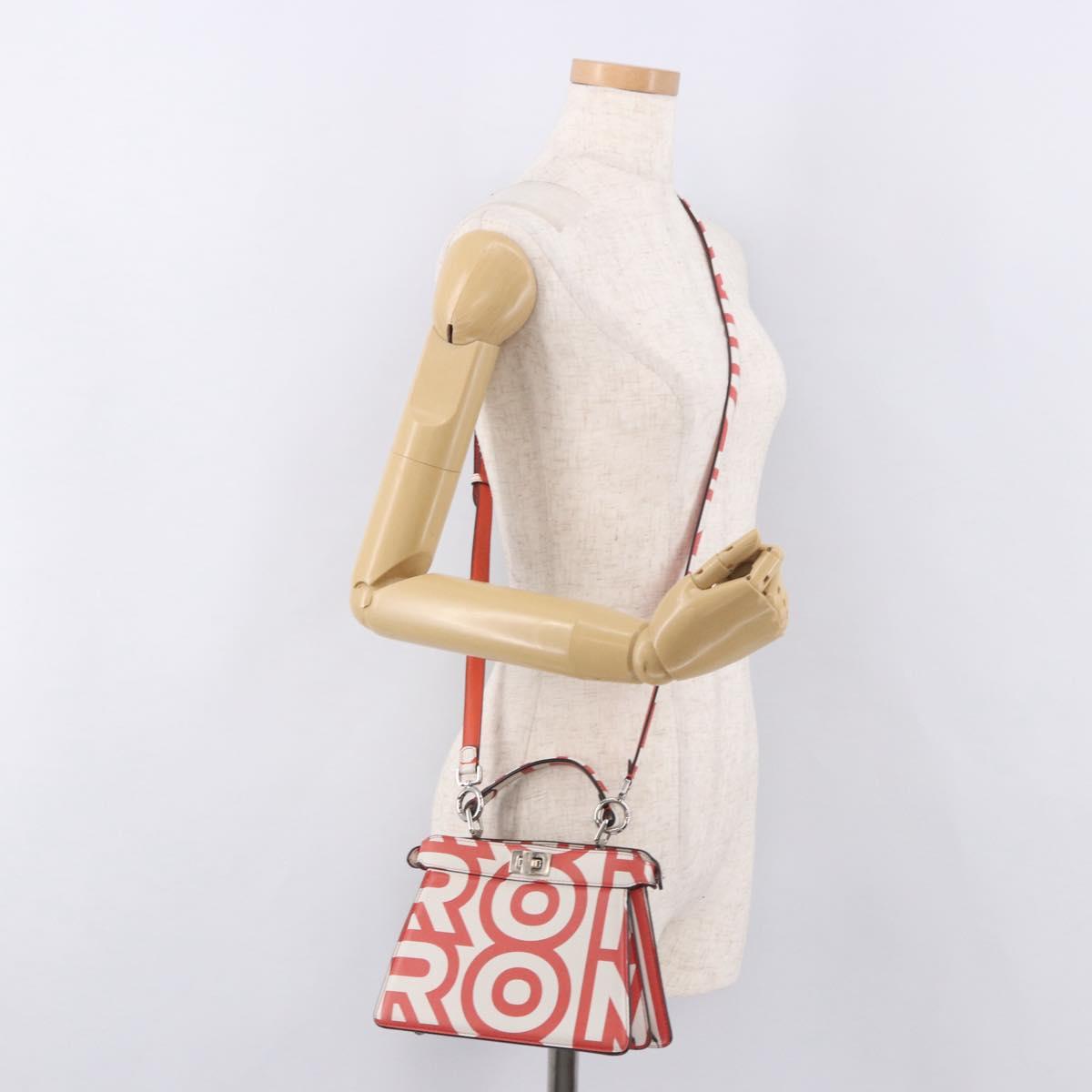 FENDI Mini Peek A Boo Hand Bag Leather 2way White Silver Auth ka5017M