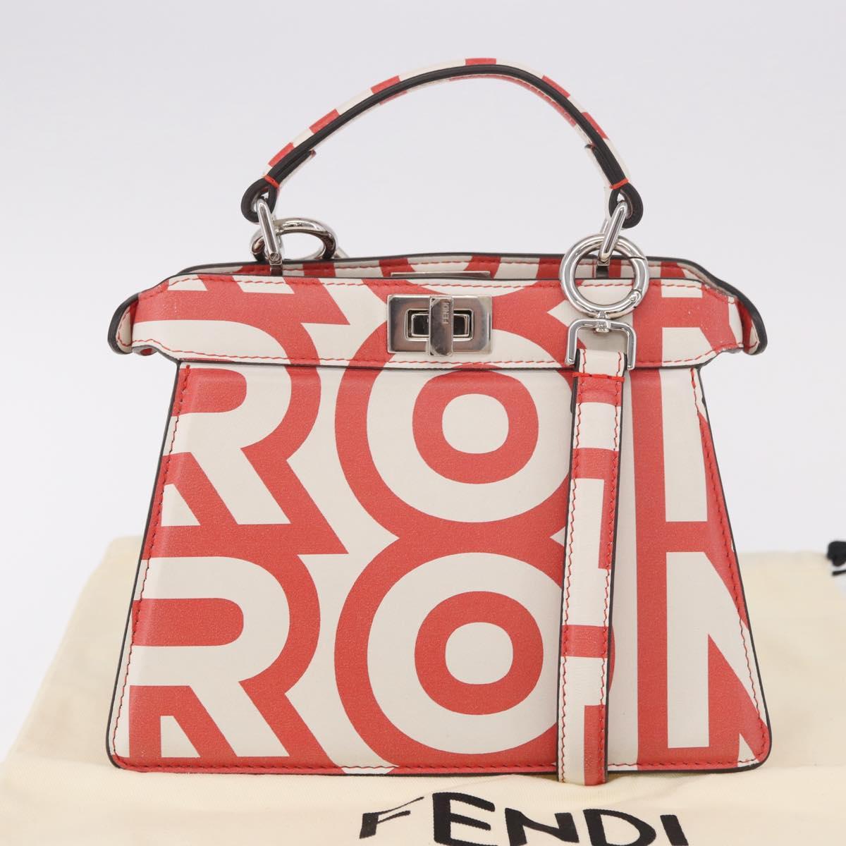 FENDI Mini Peek A Boo Hand Bag Leather 2way White Silver Auth ka5017M
