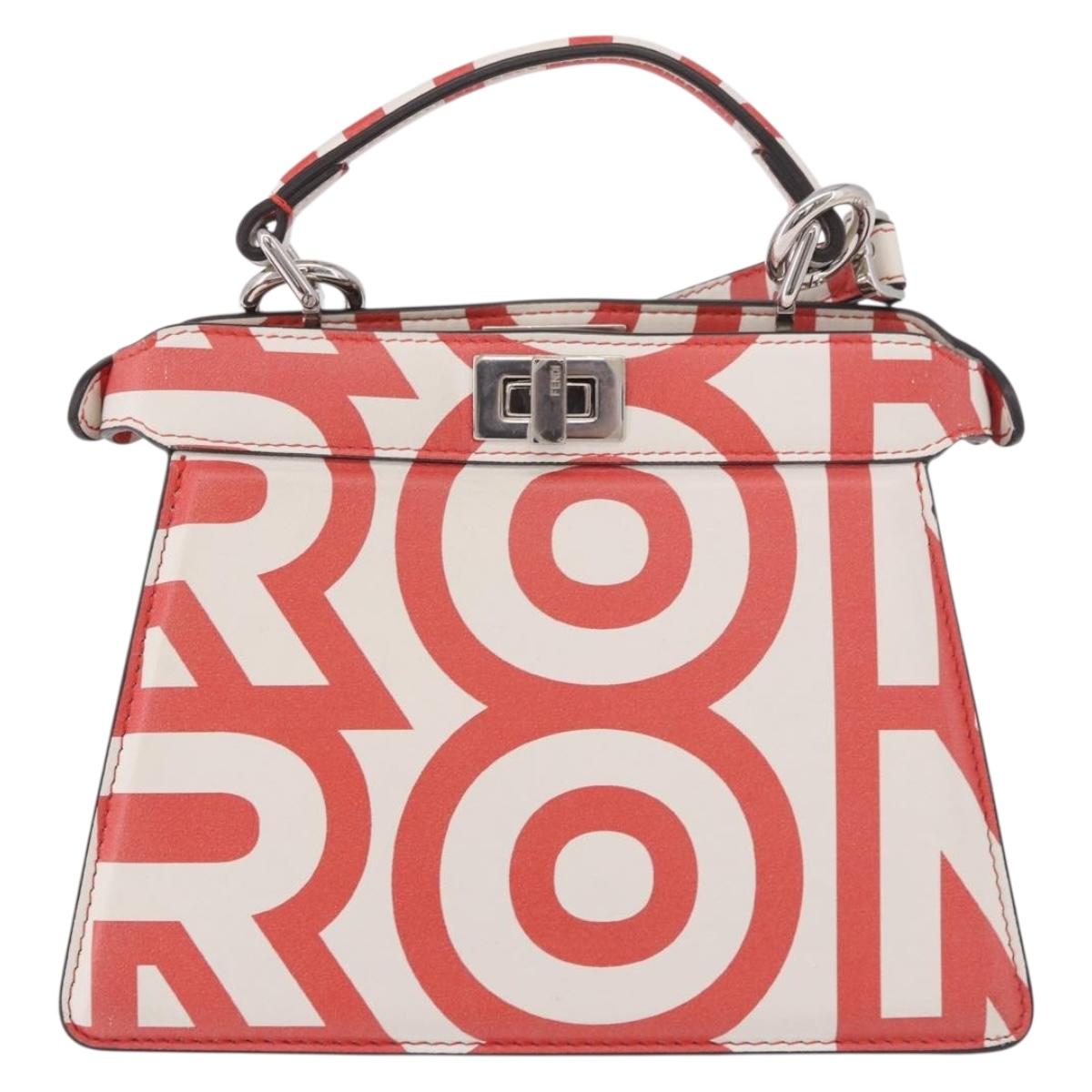 FENDI Mini Peek A Boo Hand Bag Leather 2way White Silver Auth ka5017M