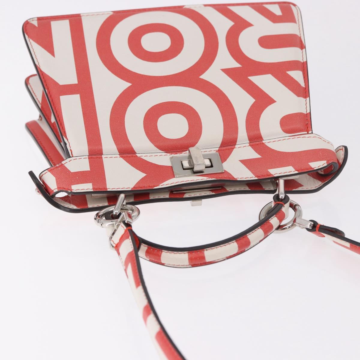 FENDI Mini Peek A Boo Hand Bag Leather 2way White Silver Auth ka5017M