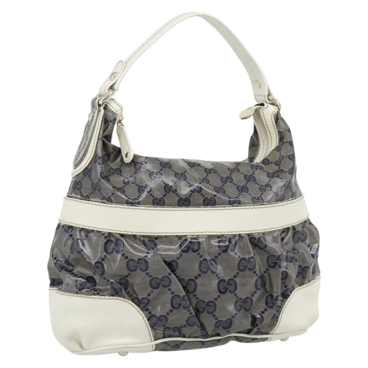 GUCCI GG Crystal Shoulder Bag Coated Canvas Navy Gold 223965 Auth ka5018