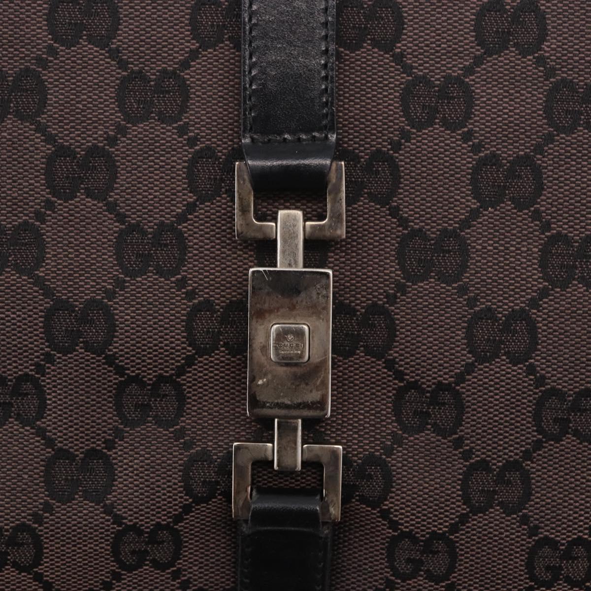 GUCCI GG Canvas Jackie Tote Bag Dark Brown Silver 002 1064 Auth ka5021A