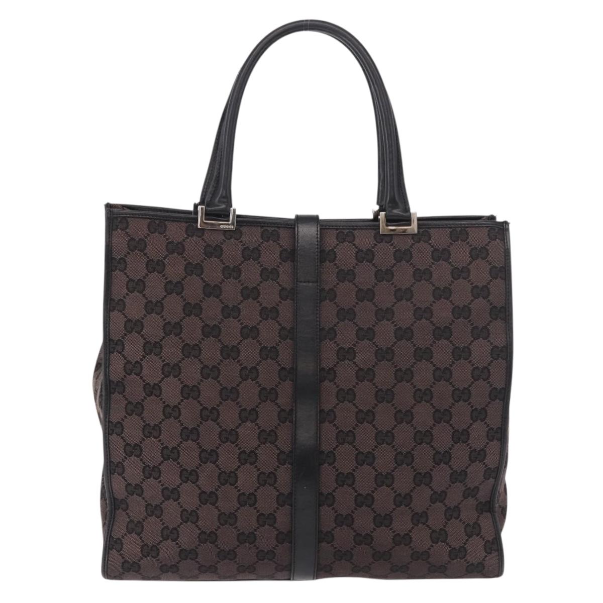 GUCCI GG Canvas Jackie Tote Bag Dark Brown Silver 002 1064 Auth ka5021A