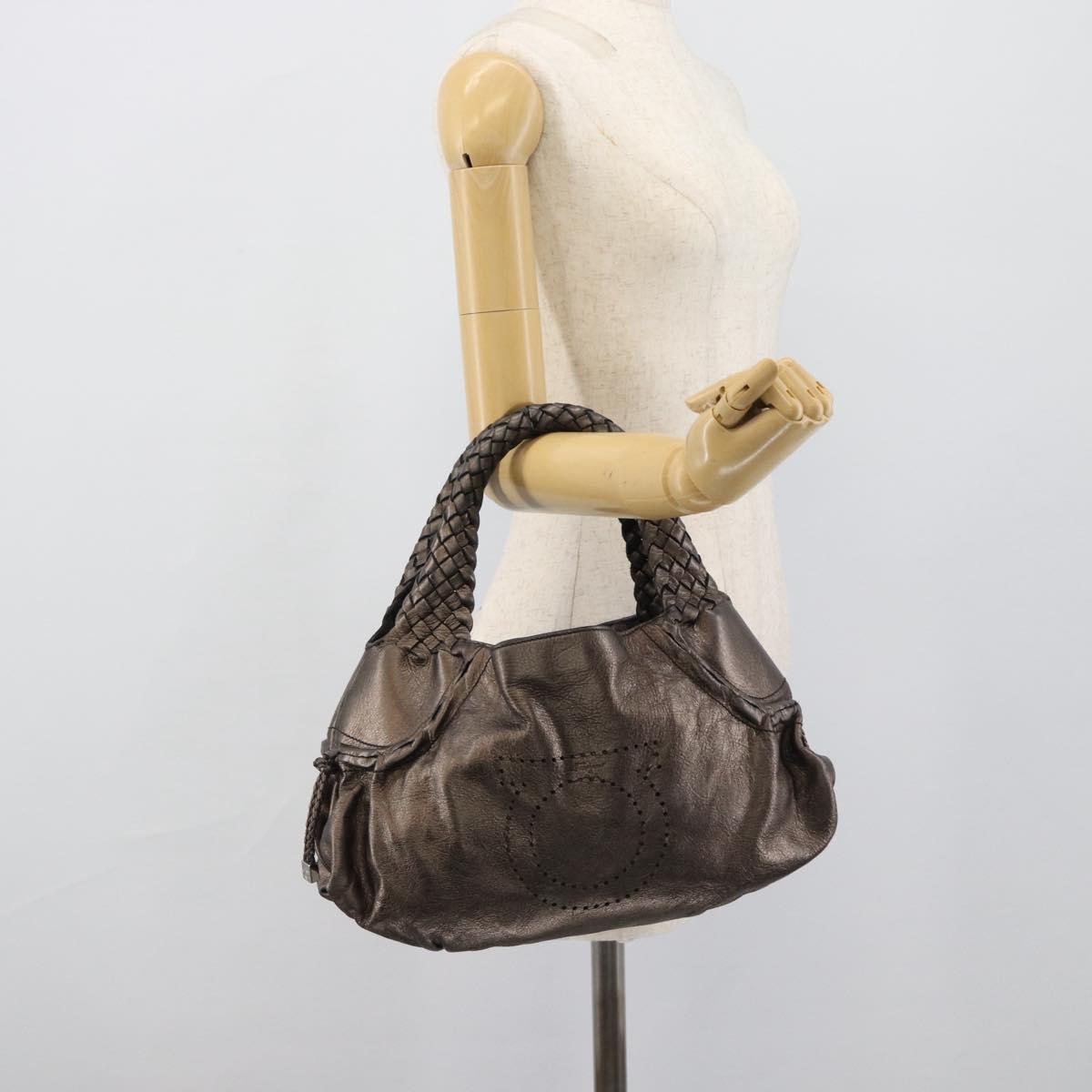 Salvatore Ferragamo Hand Bag Leather Silver Auth ka5023