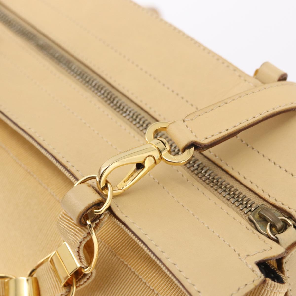 Salvatore Ferragamo Chain Hand Bag Canvas 2way Yellow Gold Auth ka5026