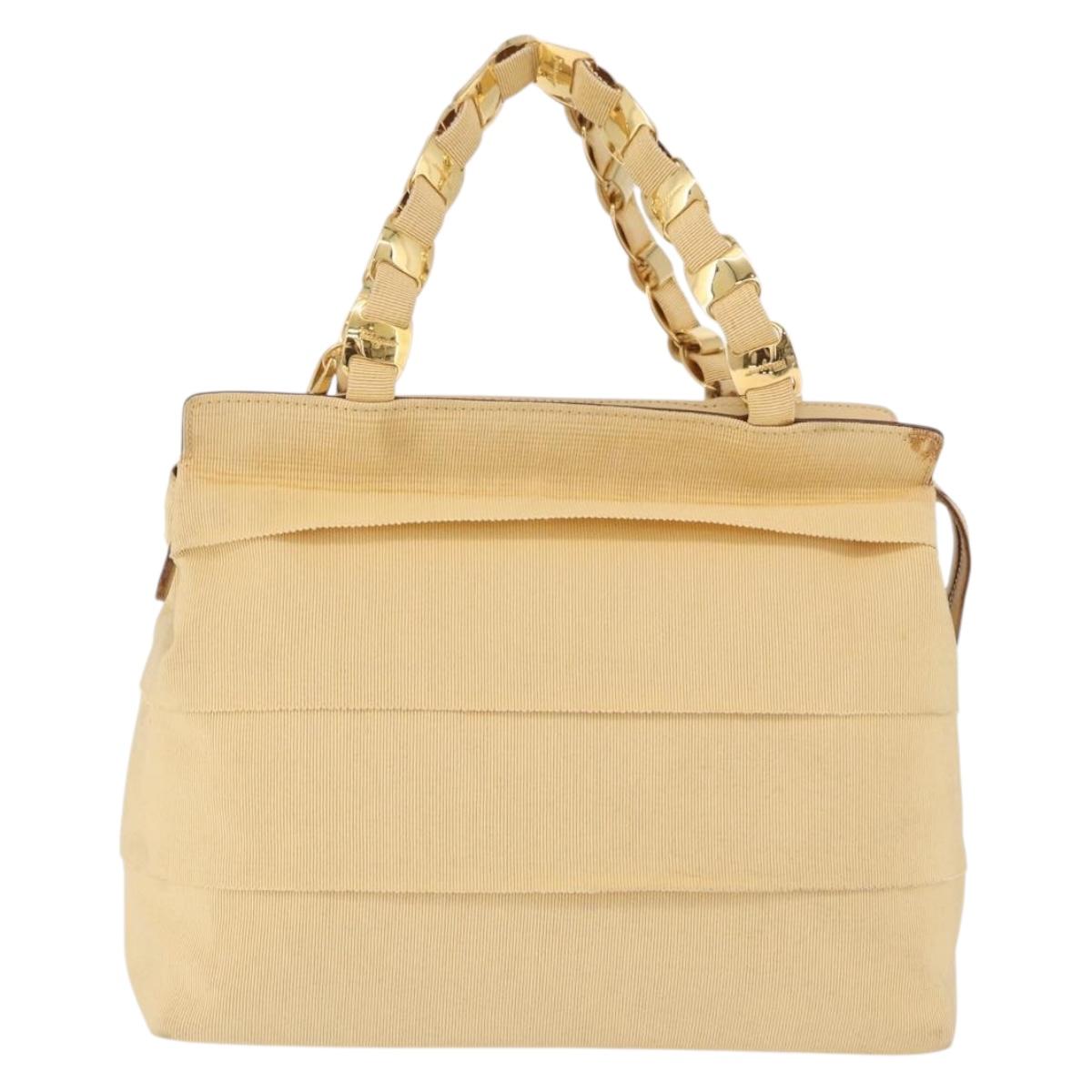 Salvatore Ferragamo Chain Hand Bag Canvas 2way Yellow Gold Auth ka5026