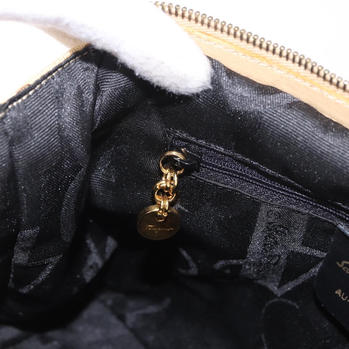 Salvatore Ferragamo Chain Hand Bag Canvas 2way Yellow Gold Auth ka5026
