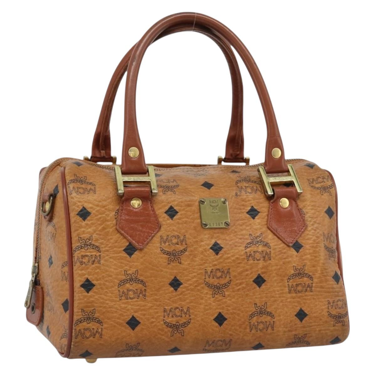 MCM Vicetos Logogram Hand Bag PVC Leather 2way Brown Gold Auth ka5029