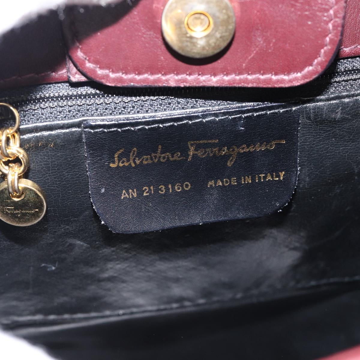 Salvatore Ferragamo Gancini Shoulder Bag Leather Bordeaux Gold Auth ka5032