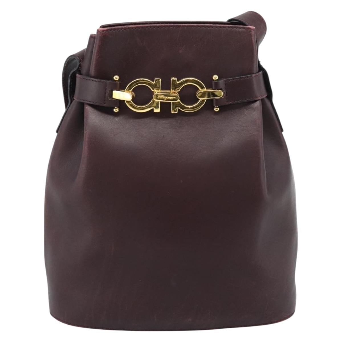 Salvatore Ferragamo Gancini Shoulder Bag Leather Bordeaux Gold Auth ka5032