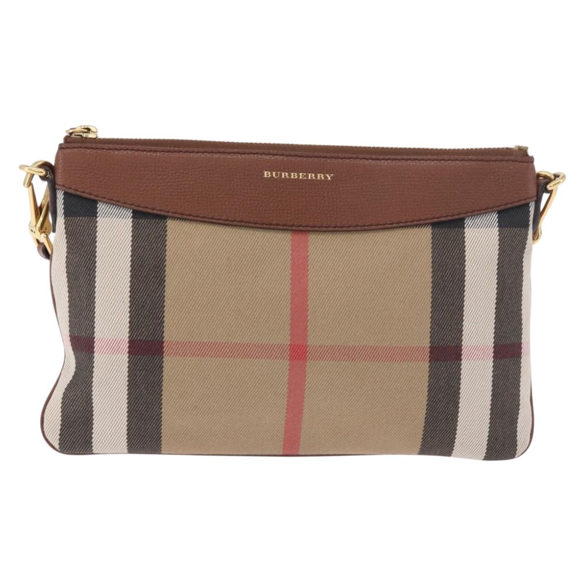 BURBERRY Nova Check Shoulder Bag Canvas Beige Gold Auth ka5033A