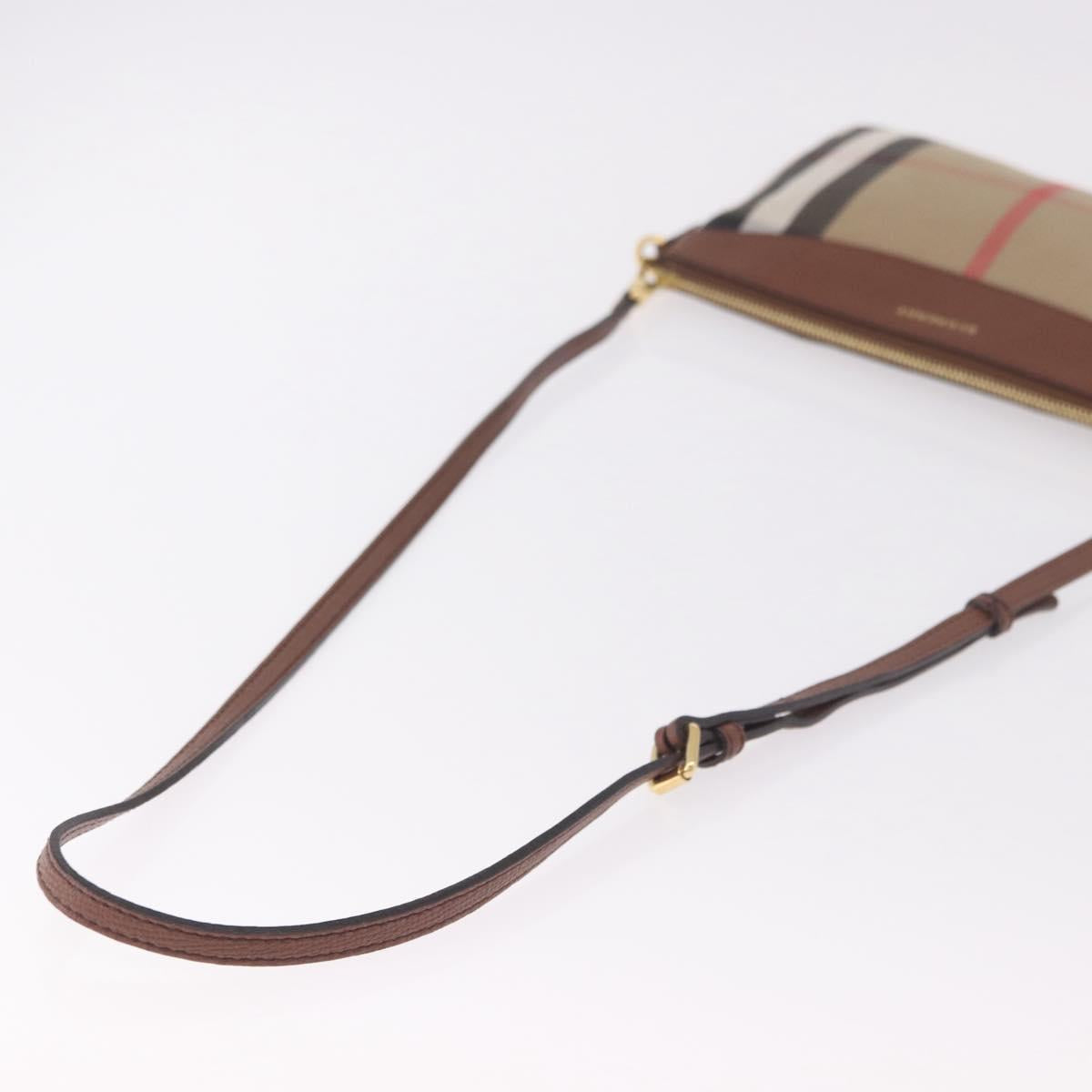 BURBERRY Nova Check Shoulder Bag Canvas Beige Gold Auth ka5033A