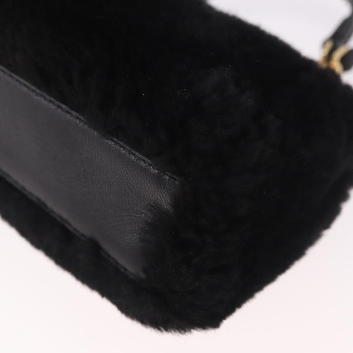 FENDI Micro Peek A Boo Hand Bag Shearing Black Gold Auth ka5035M