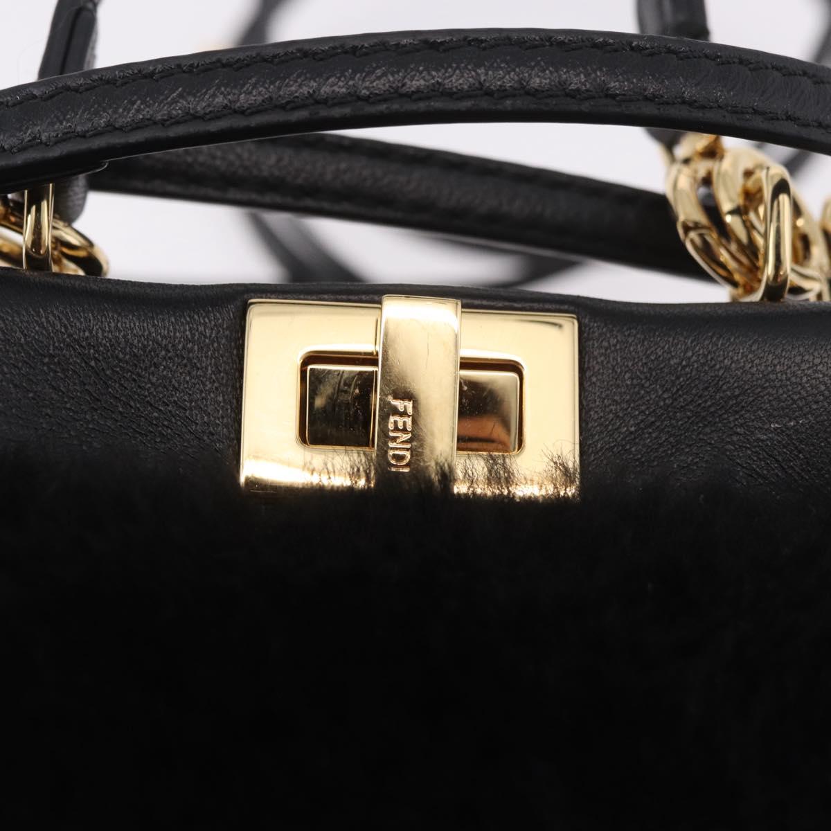 FENDI Micro Peek A Boo Hand Bag Shearing Black Gold Auth ka5035M