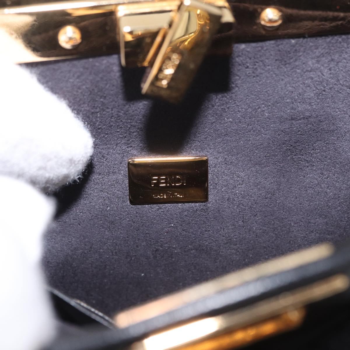 FENDI Micro Peek A Boo Hand Bag Shearing Black Gold Auth ka5035M