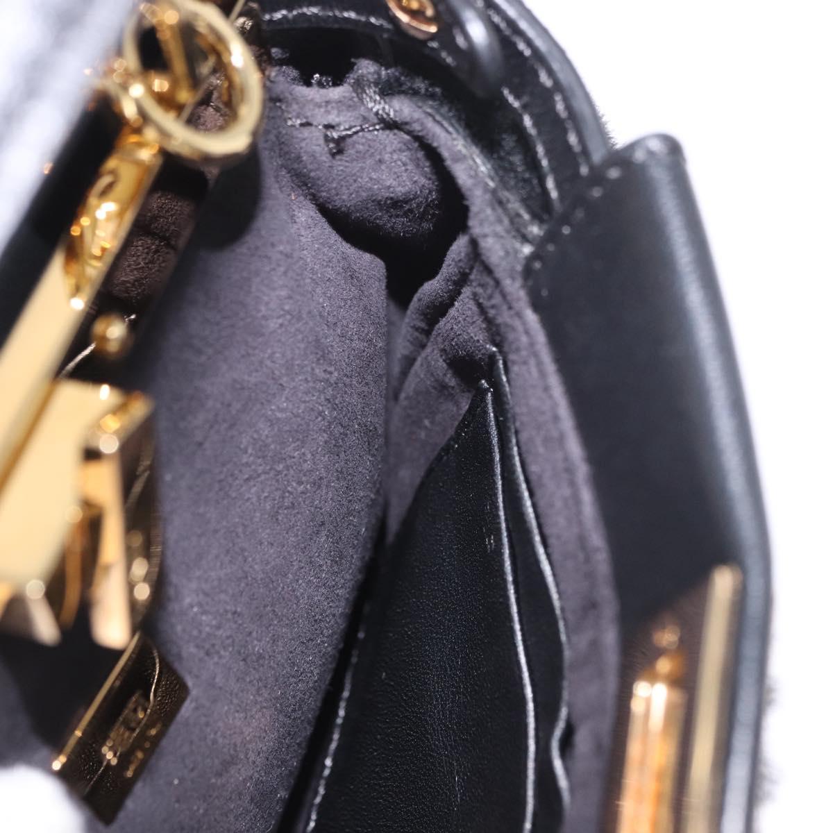FENDI Micro Peek A Boo Hand Bag Shearing Black Gold Auth ka5035M