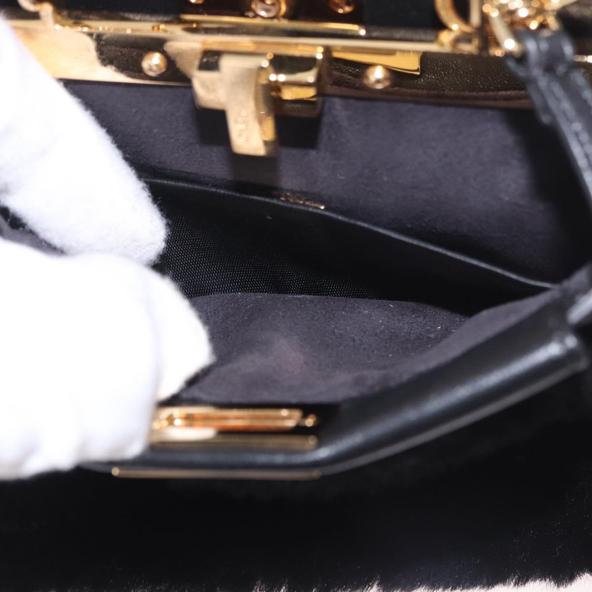 FENDI Micro Peek A Boo Hand Bag Shearing Black Gold Auth ka5035M