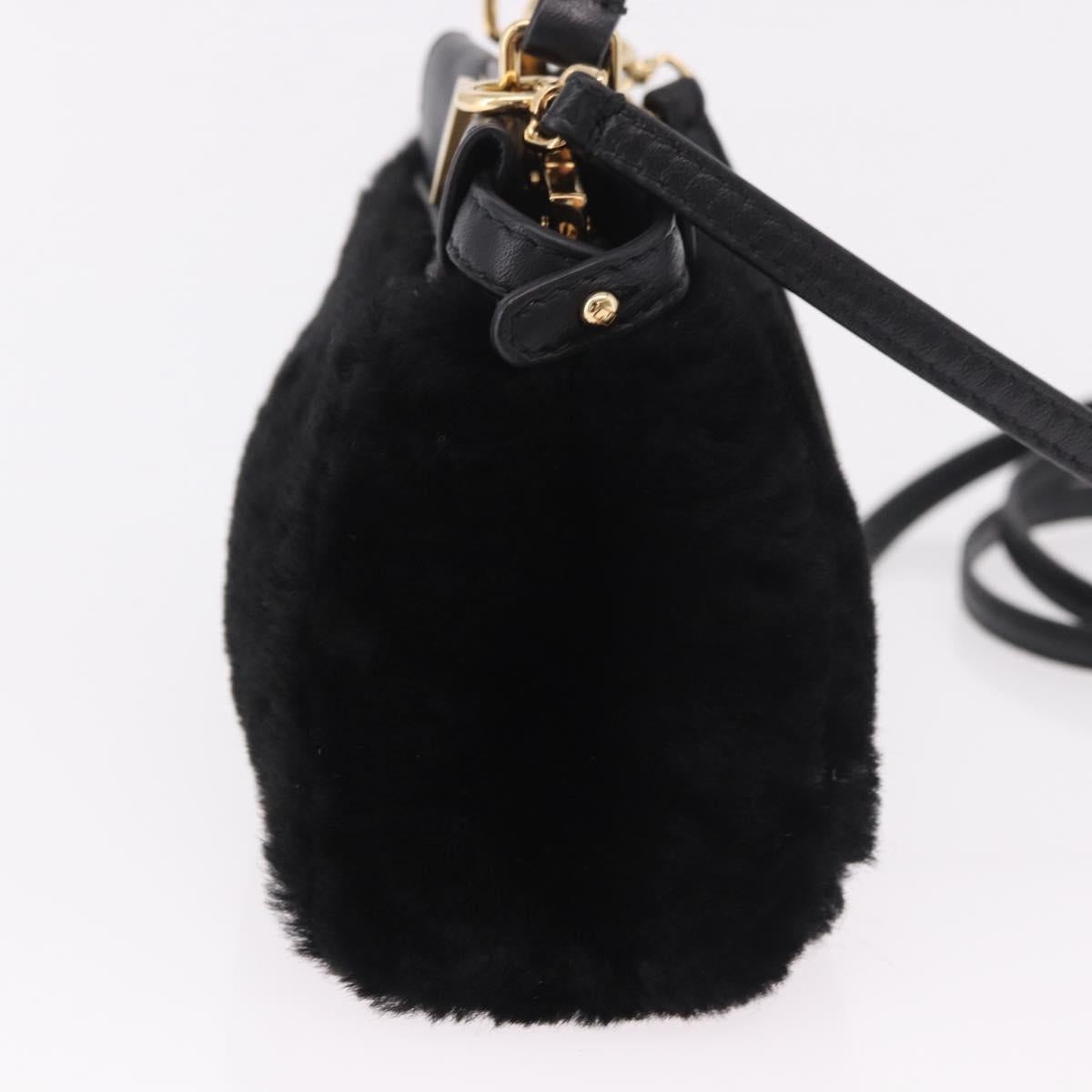 FENDI Micro Peek A Boo Hand Bag Shearing Black Gold Auth ka5035M