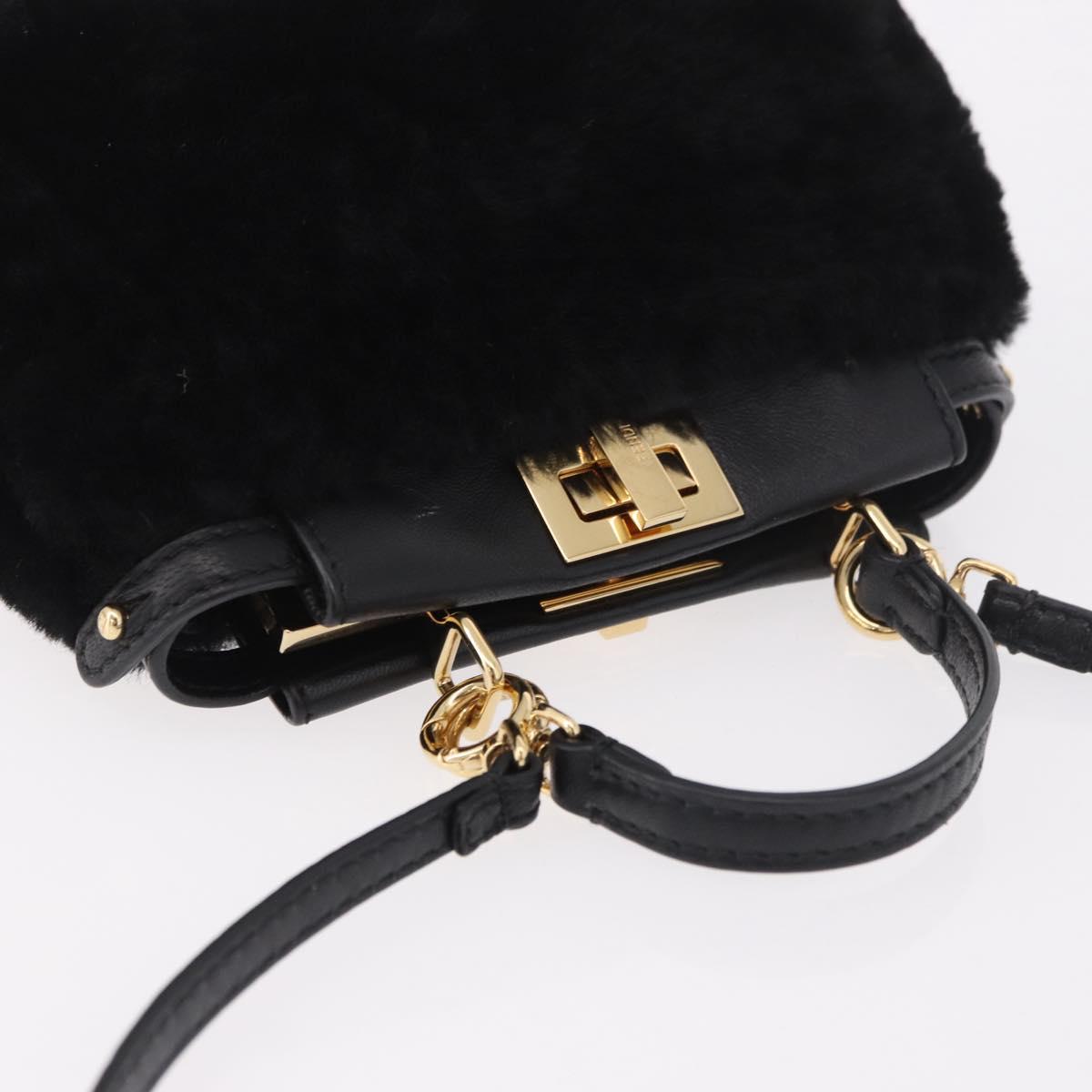 FENDI Micro Peek A Boo Hand Bag Shearing Black Gold Auth ka5035M