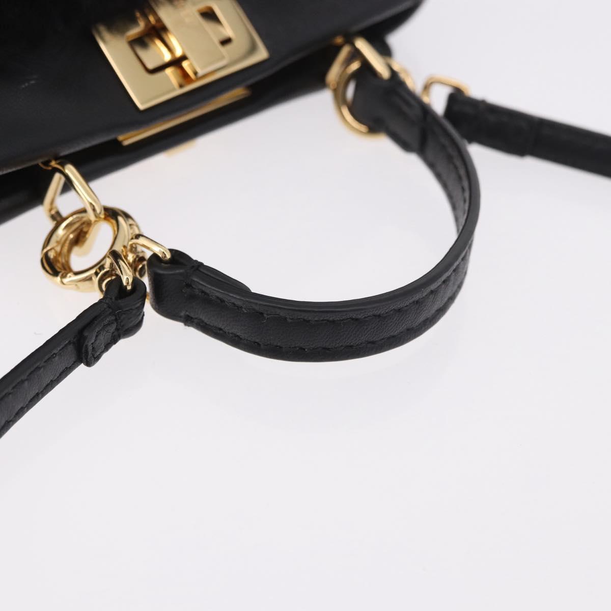 FENDI Micro Peek A Boo Hand Bag Shearing Black Gold Auth ka5035M
