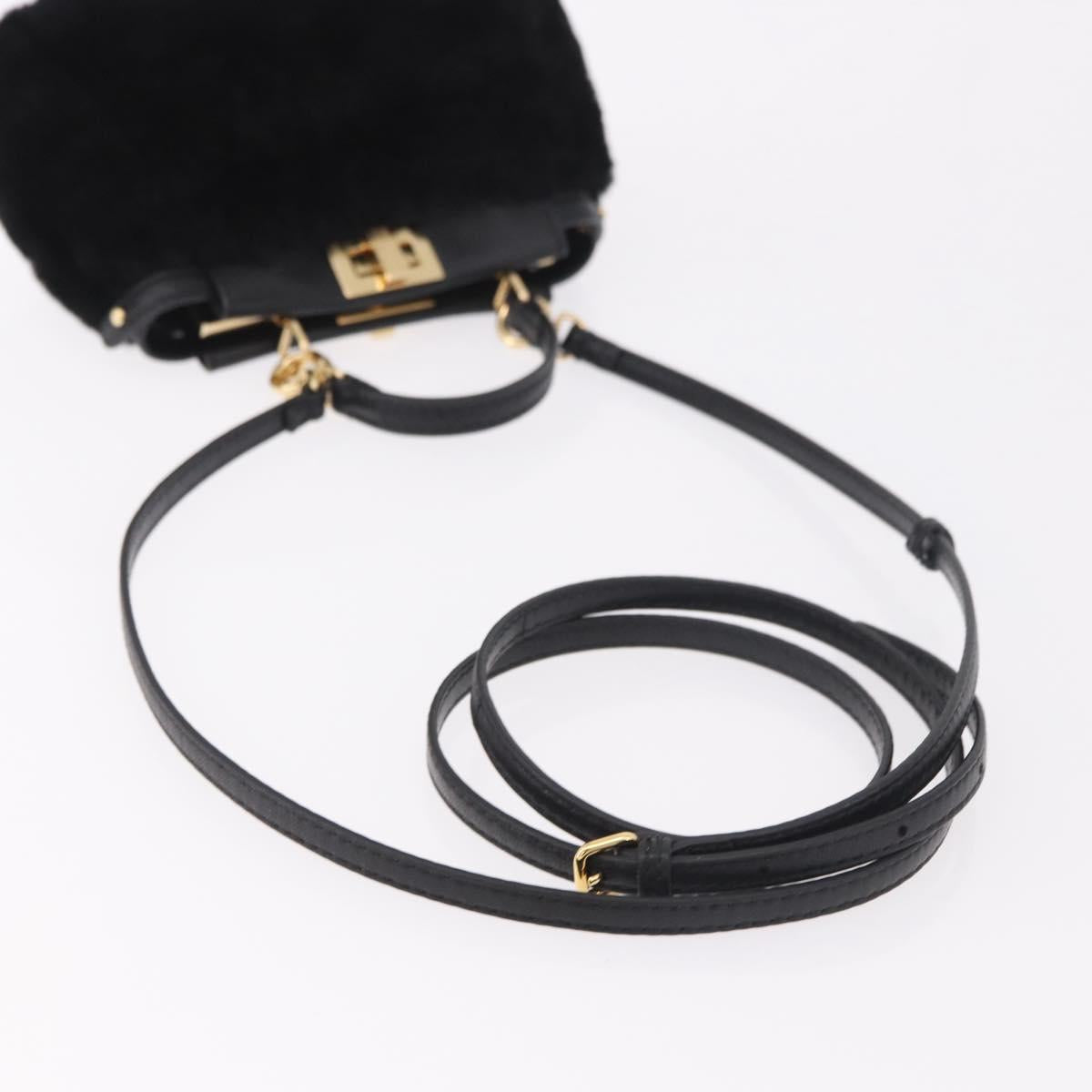 FENDI Micro Peek A Boo Hand Bag Shearing Black Gold Auth ka5035M
